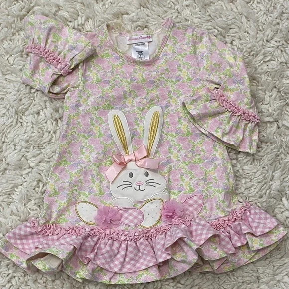 Bonnie Jean girls Sz 3T floral dress featuring a cute bunny ¥ - Picture 1 of 16